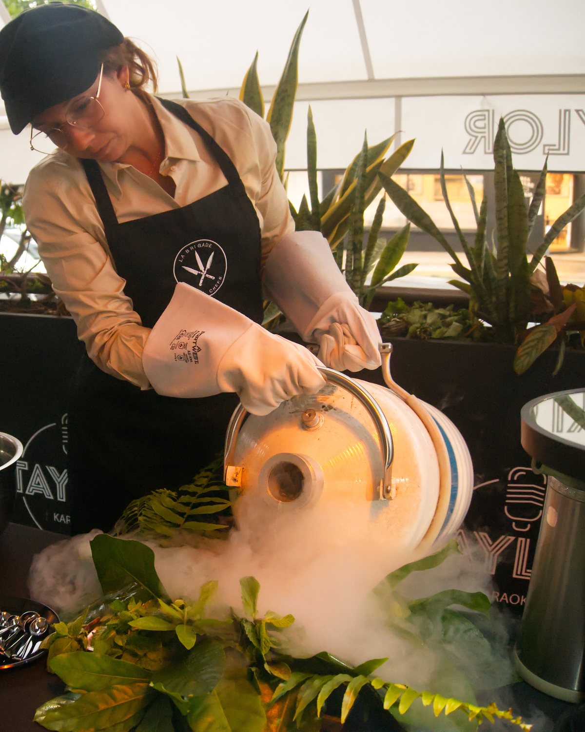 Liquid nitrogen poured over the buffet at a cocktail reception